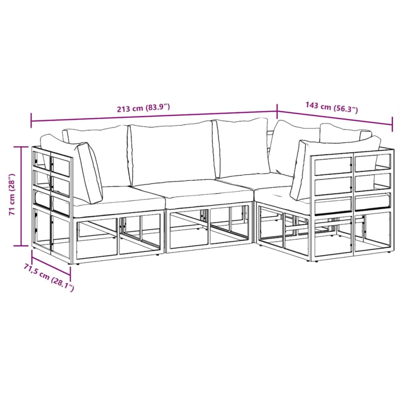 vidaXL Dārza dīvānu komplekts ar spilvenu 4 pcs Melna Alumīnijs