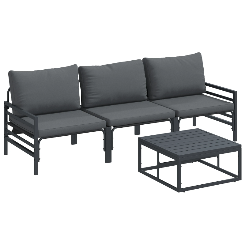 vidaXL Dārza dīvānu komplekts ar spilvenu 4 pcs Melna Tērauds