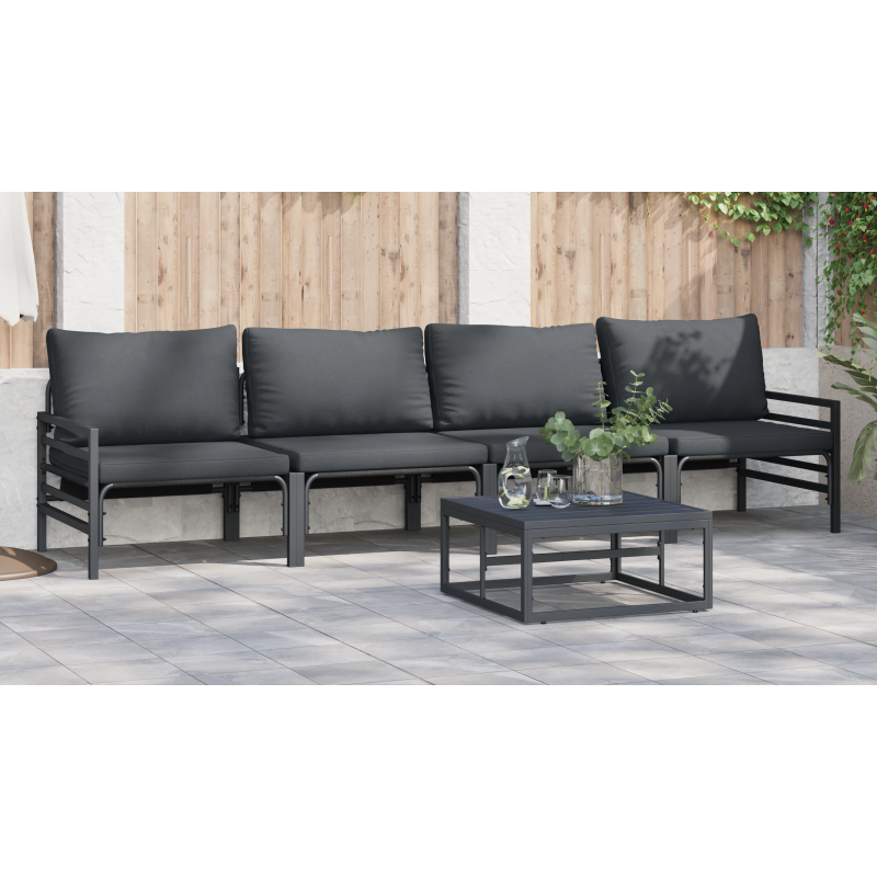 vidaXL Dārza dīvānu komplekts ar spilvenu 5 pcs Melna Tērauds