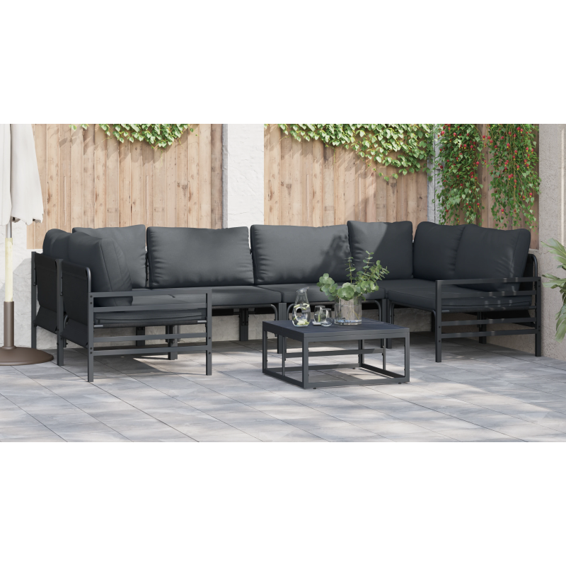 vidaXL Dārza dīvānu komplekts ar spilvenu 6 pcs Melna Tērauds