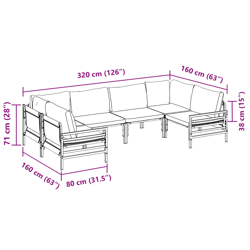 vidaXL Dārza dīvānu komplekts ar spilvenu 6 pcs Melna Tērauds