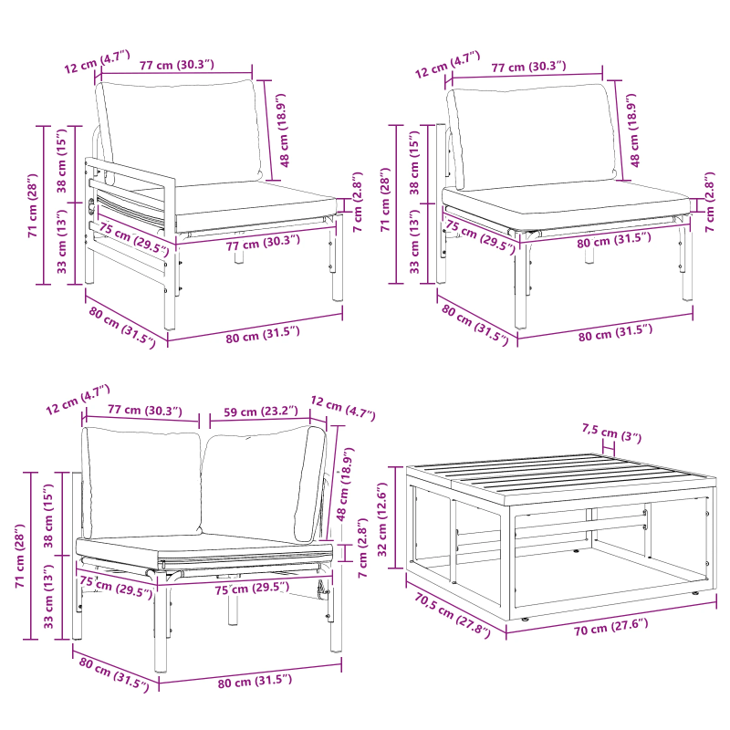 vidaXL Dārza dīvānu komplekts ar spilvenu 7 pcs Melna Tērauds