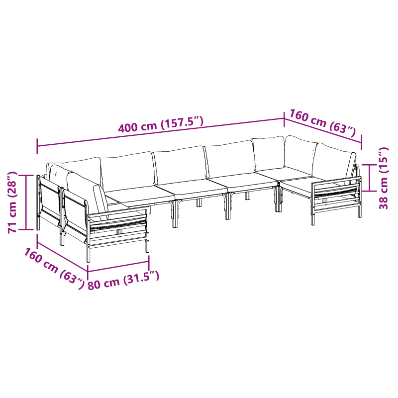 vidaXL Dārza dīvānu komplekts ar spilvenu 7 pcs Melna Tērauds