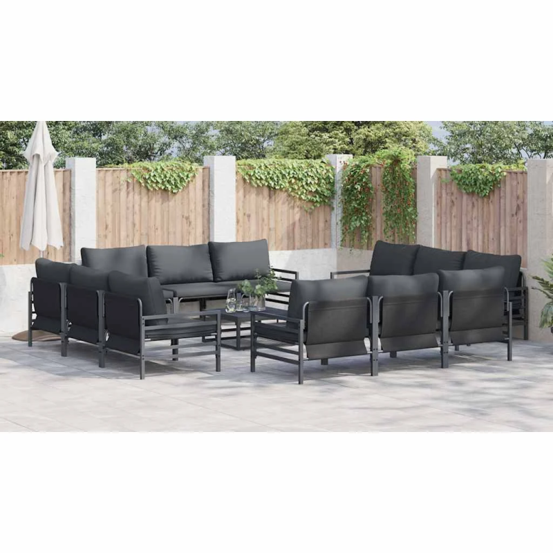 vidaXL Dārza dīvānu komplekts ar spilvenu 13 pcs Melna Tērauds