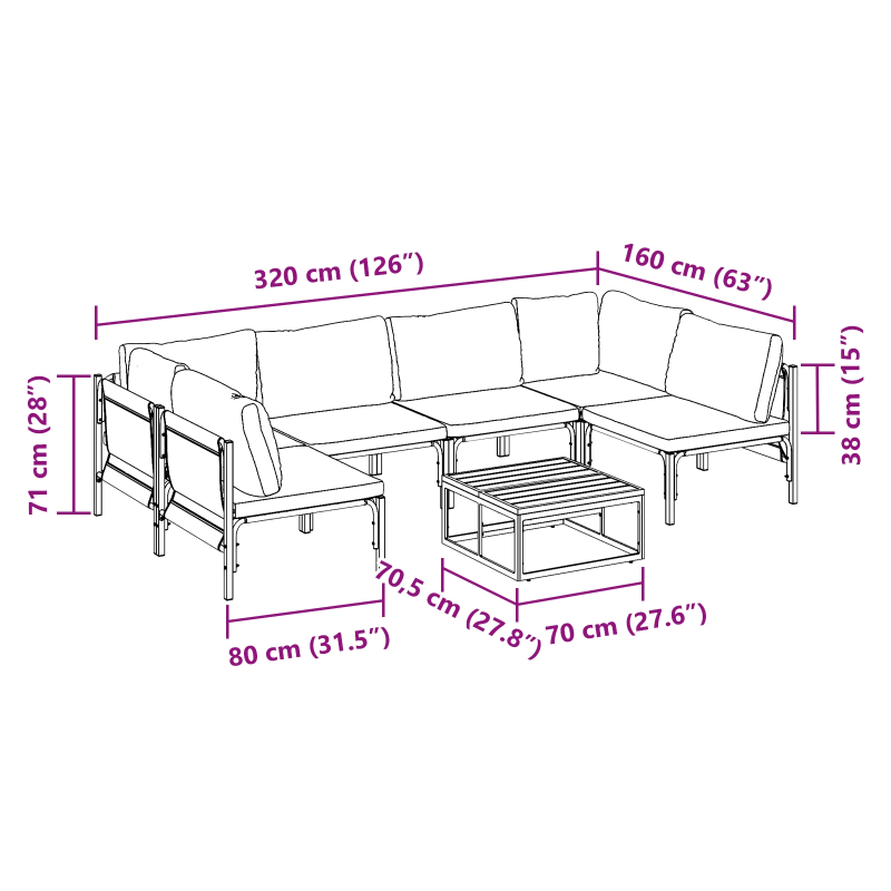 vidaXL Dārza dīvānu komplekts ar spilvenu 7 pcs Melna Tērauds