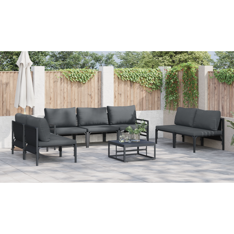 vidaXL Dārza dīvānu komplekts ar spilvenu 7 pcs Melna Tērauds