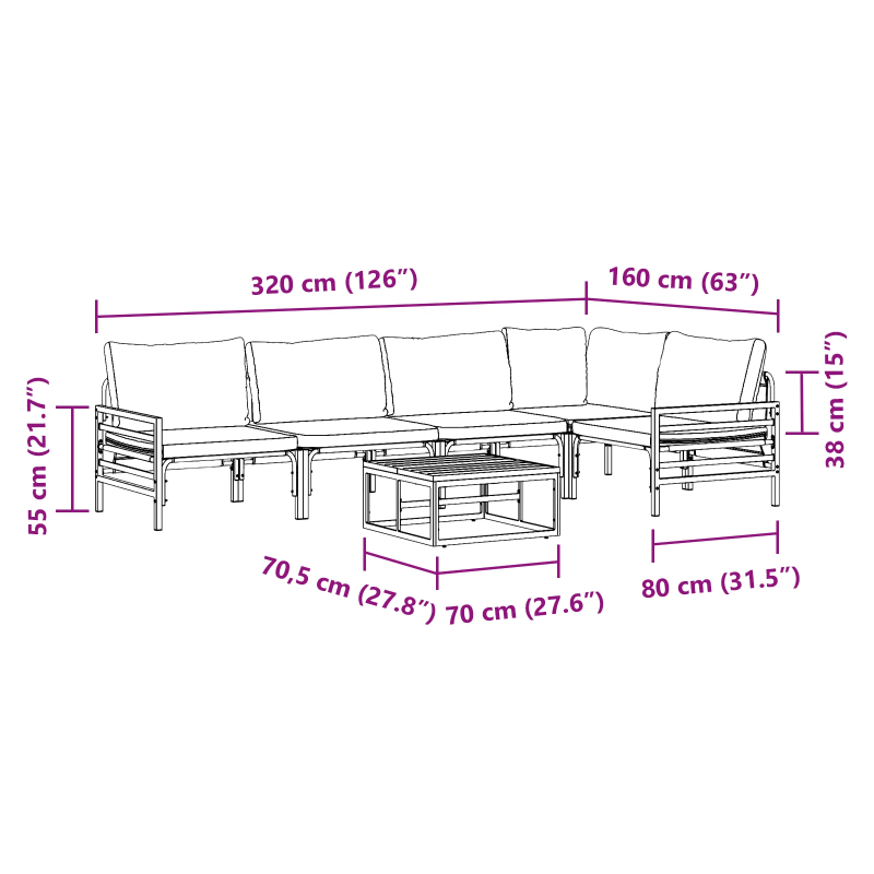 vidaXL Dārza dīvānu komplekts ar spilvenu 6 pcs Melna Tērauds