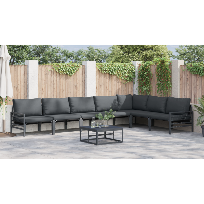 vidaXL Dārza dīvānu komplekts ar spilvenu 8 pcs Melna Tērauds