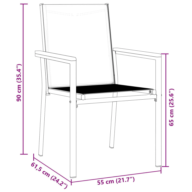 vidaXL Dārza ēdamgalds 7 pcs Melna Pulverkrāsots tērauds