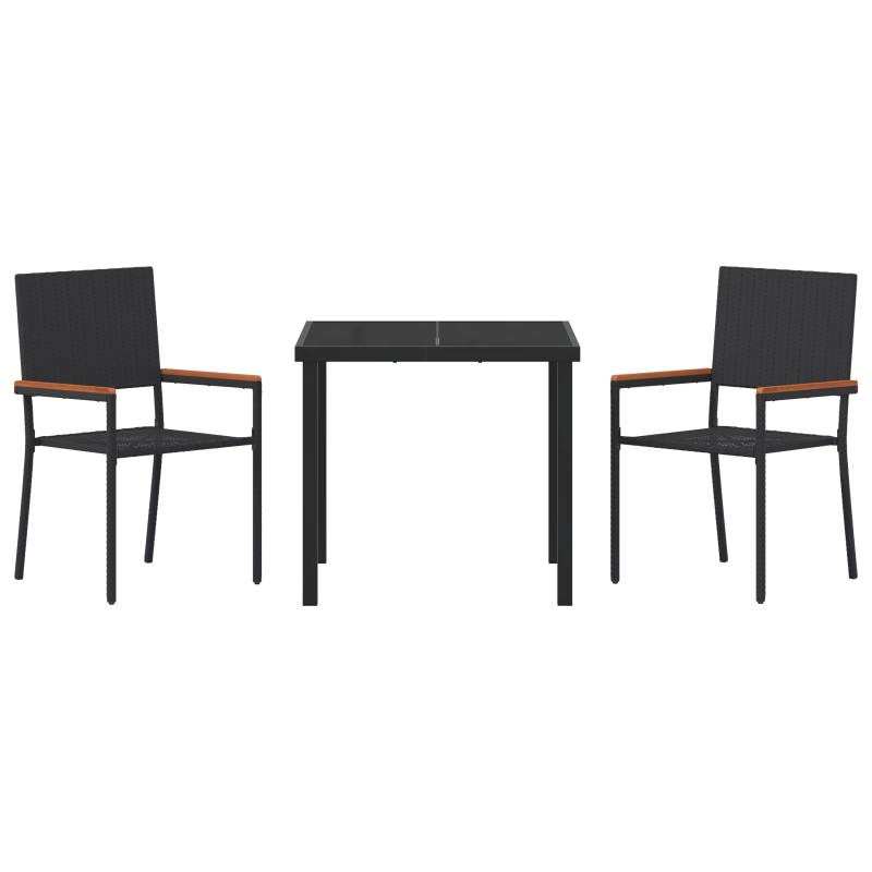 vidaXL Dārza ēdamgalds ar spilvenu 3 pcs Melna poliratāns