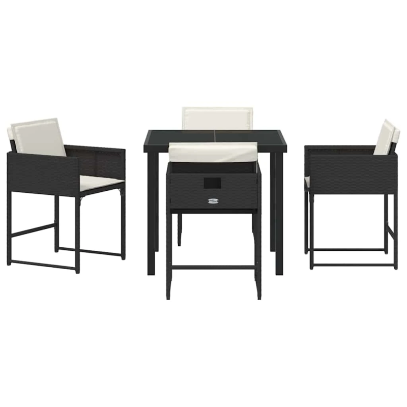 vidaXL Dārza ēdamgalds 5 pcs Melna poliratāns