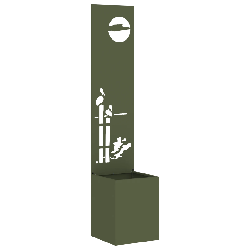 vidaXL Dārza privātuma ekrāns Izriezts raksts Olīvu zaļa 32 x 140 cm