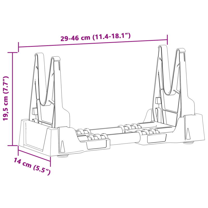 vidaXL Šaušanas balsts Regulējams Pelēka 46 x 14 x 19,5 cm Plastmasa