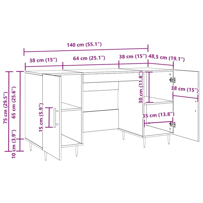 vidaXL Galds ar plauktu Melns ozols 140 x 50 x 75 cm Inženierijas koks