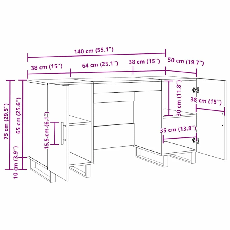 vidaXL Galds ar plauktu Vecs koks 140 x 50 x 75 cm Inženierijas koks