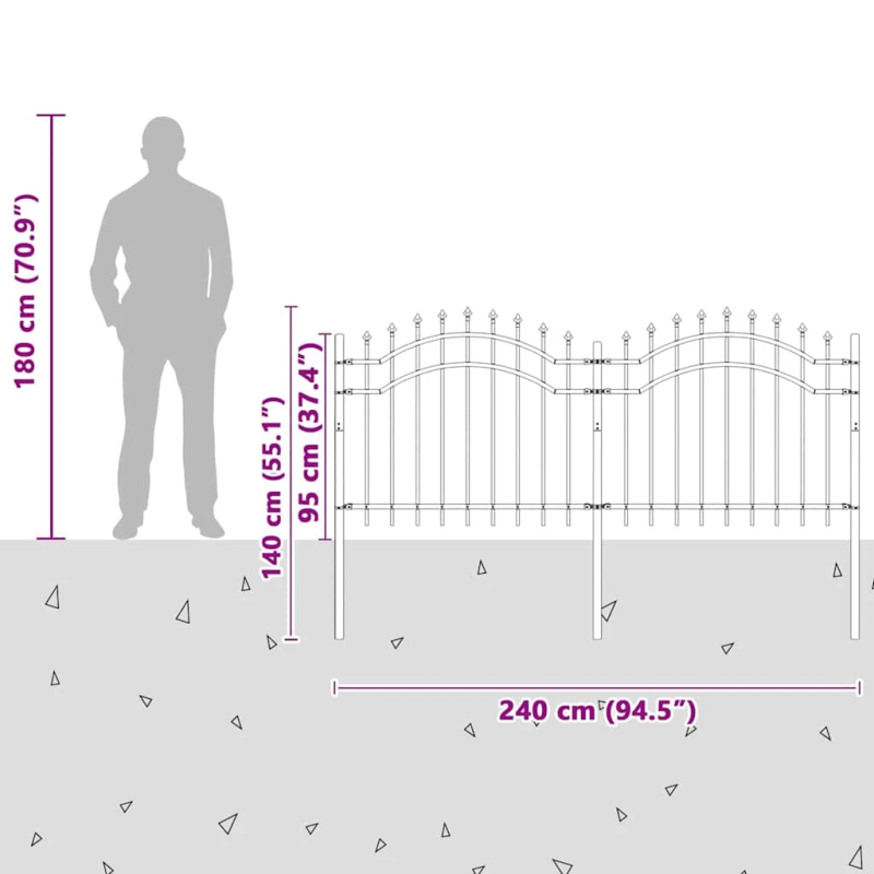 vidaXL Dārza žogs Pelēka 240 x 140 cm Pulverkrāsots tērauds