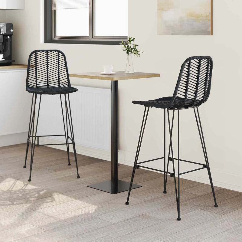 vidaXL Bāra krēsls 2 pcs Melna 44,5 x 53 x 111 cm Raten un dzelzs