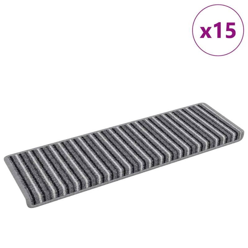 vidaXL Pašlīmējoši paklāji kāpnēm 15 pcs Pelēka 65 x 21 x 4 cm