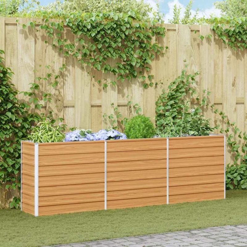 vidaXL Augstā puķu kaste Gaiši brūns 240 x 40 x 77 cm Cinkots tērauds