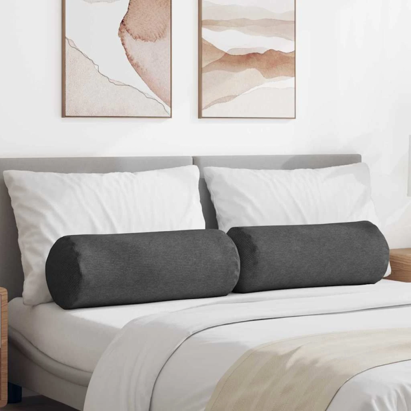 vidaXL Spilveni 2 pcs Tumši pelēks DIA 25 x 70 cm Korduroja audums