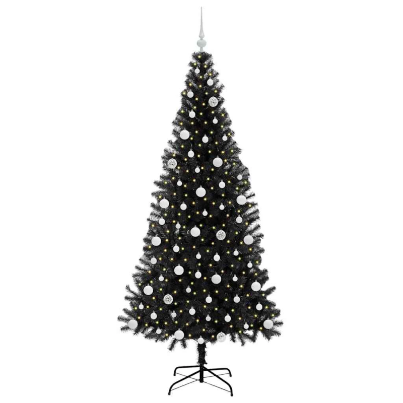 vidaXL Ziemassvētku eglīte su 300 LED ar statīvu Melna 210 cm PVC