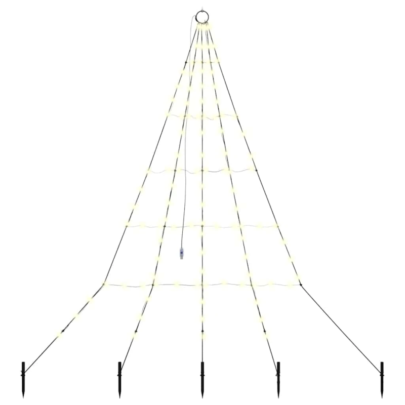 vidaXL LED Ziemassvētku koks ar zemes mietiem Silti balts 182 cm