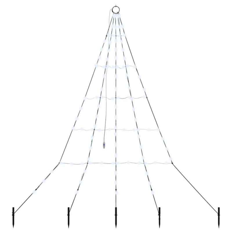 vidaXL LED Ziemassvētku koks ar zemes mietiem Vēsi balts 182 cm Metāla