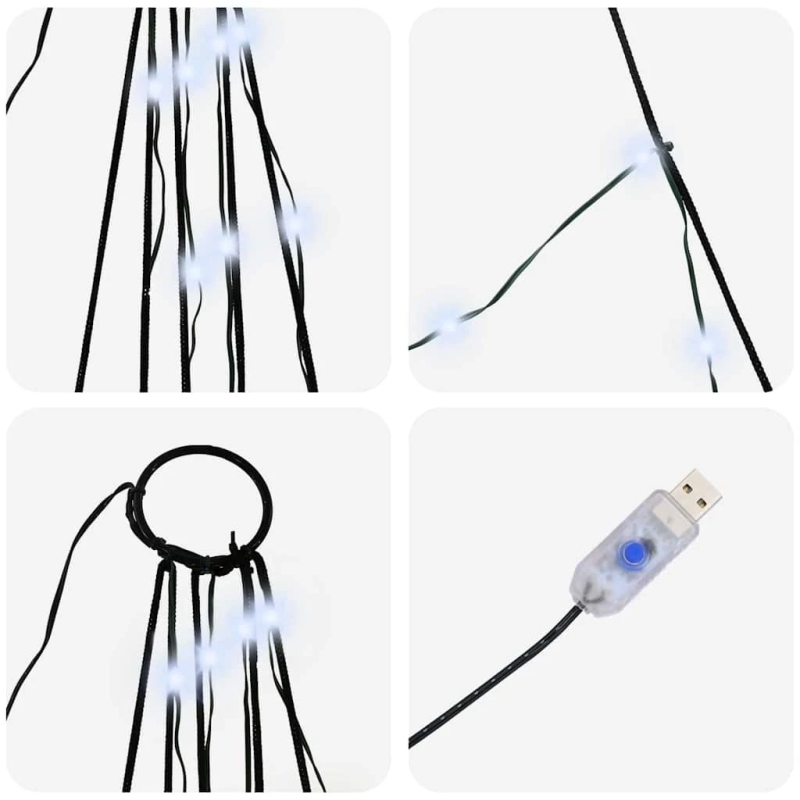 vidaXL LED Ziemassvētku koks ar zemes mietiem Vēsi balts 182 cm Metāla