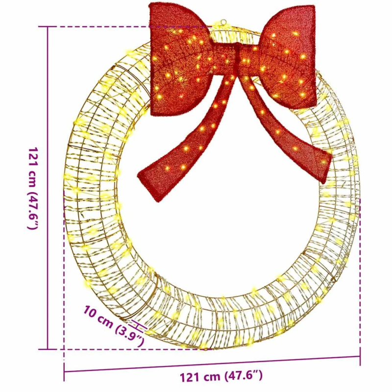 vidaXL Vainags su 150 LED Silti balta 120 cm PET