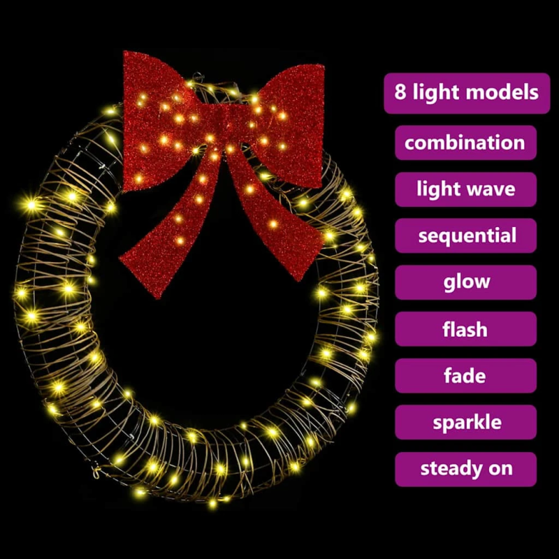 vidaXL Vainags su 80 LED Silti balta 90 cm Rotangpalma