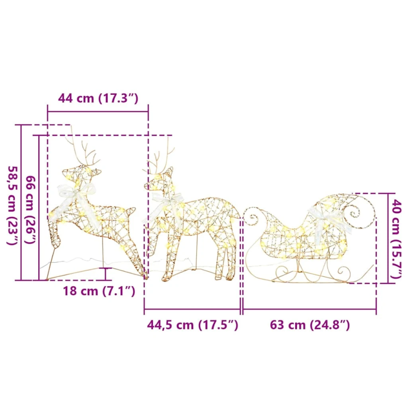 vidaXL LED brieži su 60 LED 3 pcs Silti balts PET