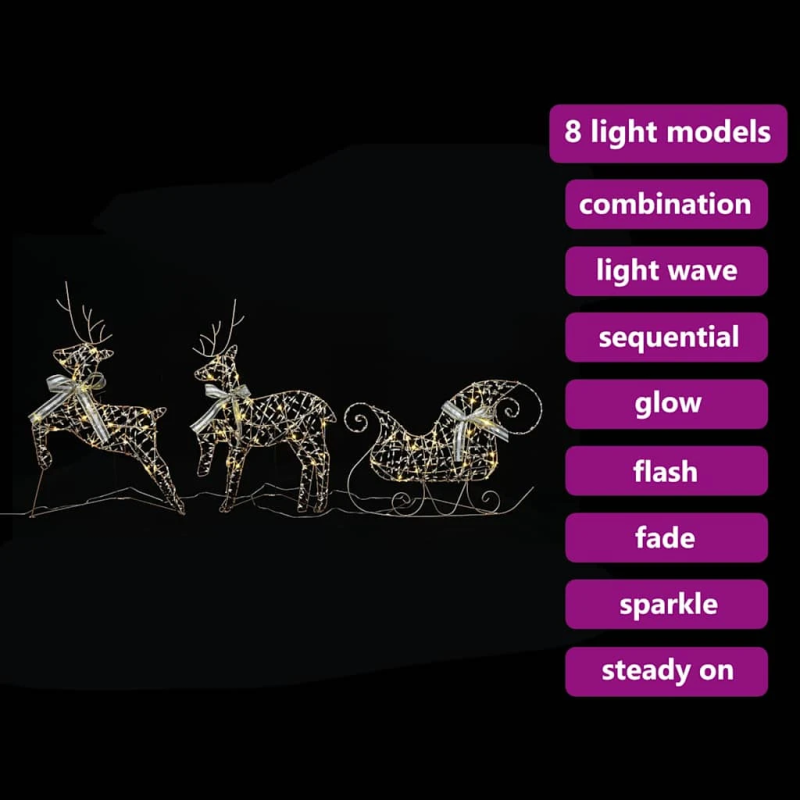 vidaXL LED brieži su 60 LED 3 pcs Silti balts PET