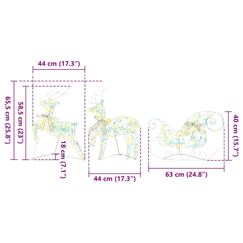 vidaXL LED brieži su 60 LED 3 pcs Silti balts PET