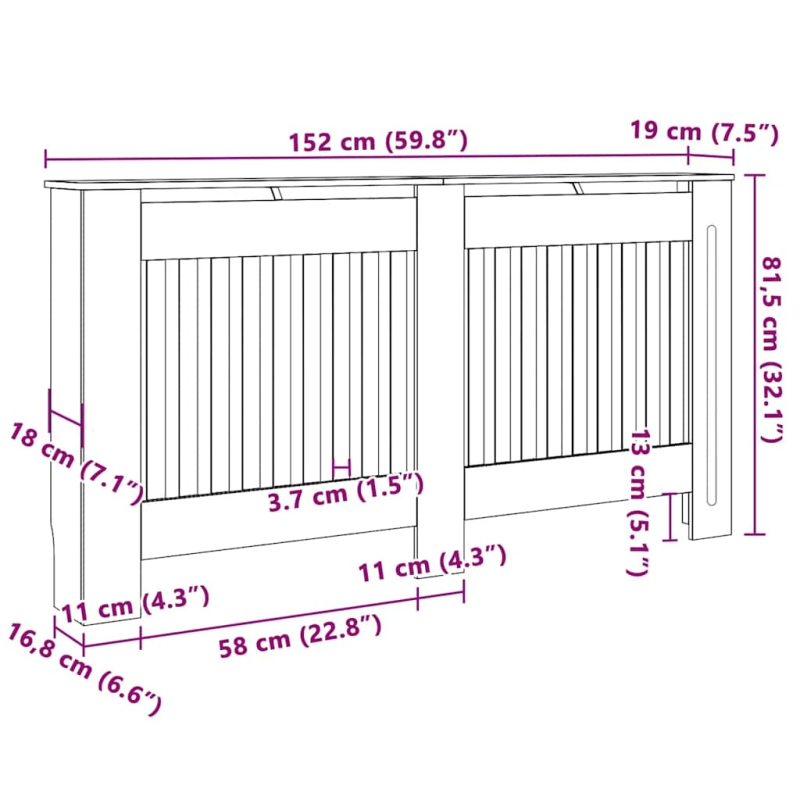 vidaXL Radiatora Vāks 2 pcs Brūna 152 x 19 x 81,5cm Inženierijas koks
