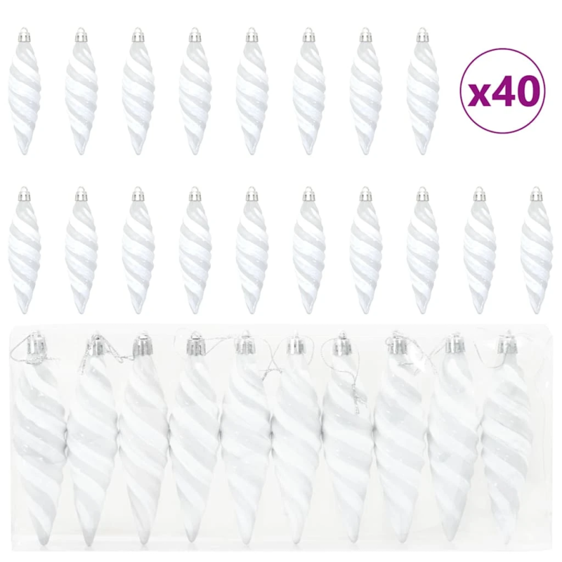 vidaXL Ziemassvētku spirālveida bumba 40 pcs Balts Plastmasa