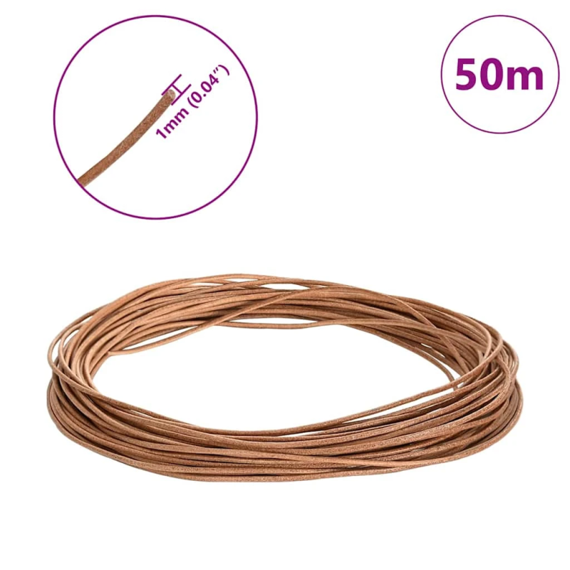 vidaXL Ādas aukla Brūna DIA1 mm x 50 m Āda