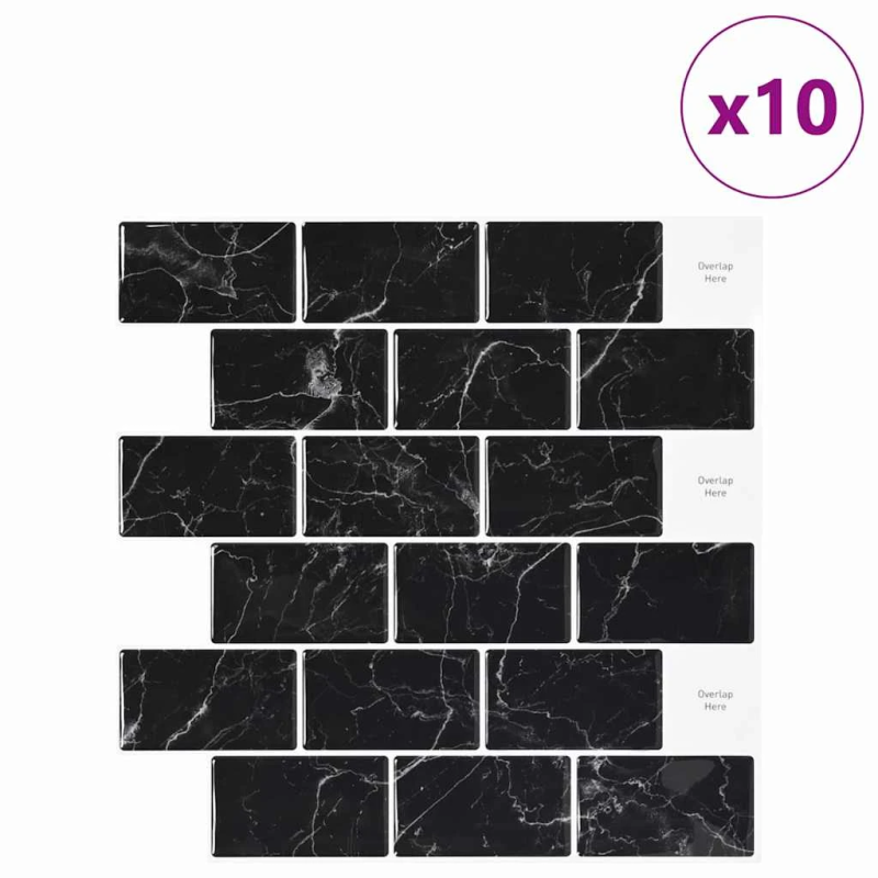 vidaXL Metro flīze 10 pcs Melnā marmora 30,5 x 30,5 cm