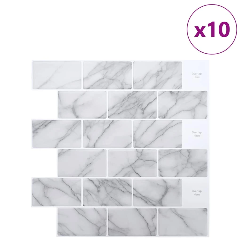 vidaXL Metro flīze 10 pcs Balts marmors 30,5 x 30,5 cm