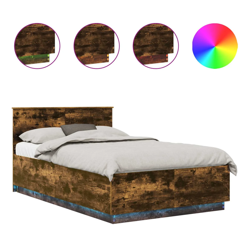 vidaXL Gultas rāmis Dūmaka ozols 135 x 190 cm Inženierijas koks