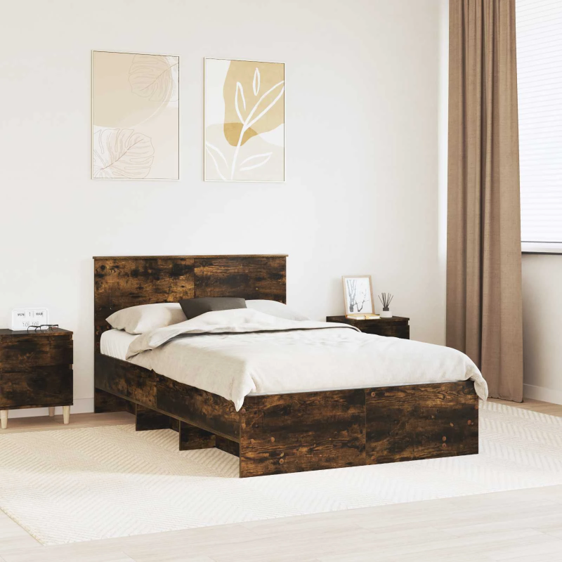 vidaXL Gultas rāmis Dūmaka ozols 120 x 123 cm Inženierijas koks