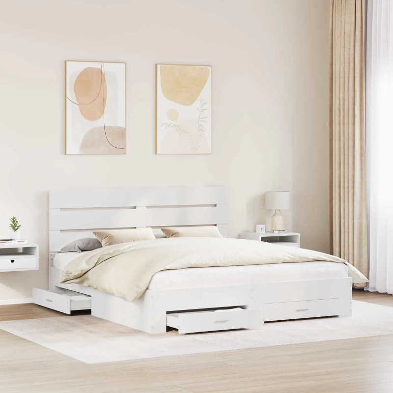 vidaXL Gultas rāmis ar atvilktni Balts 180 x 200 cm Inženierijas koks