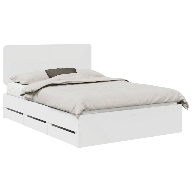 vidaXL Gultas rāmis ar atvilktni Balts 140 x 200 cm Inženieru koks