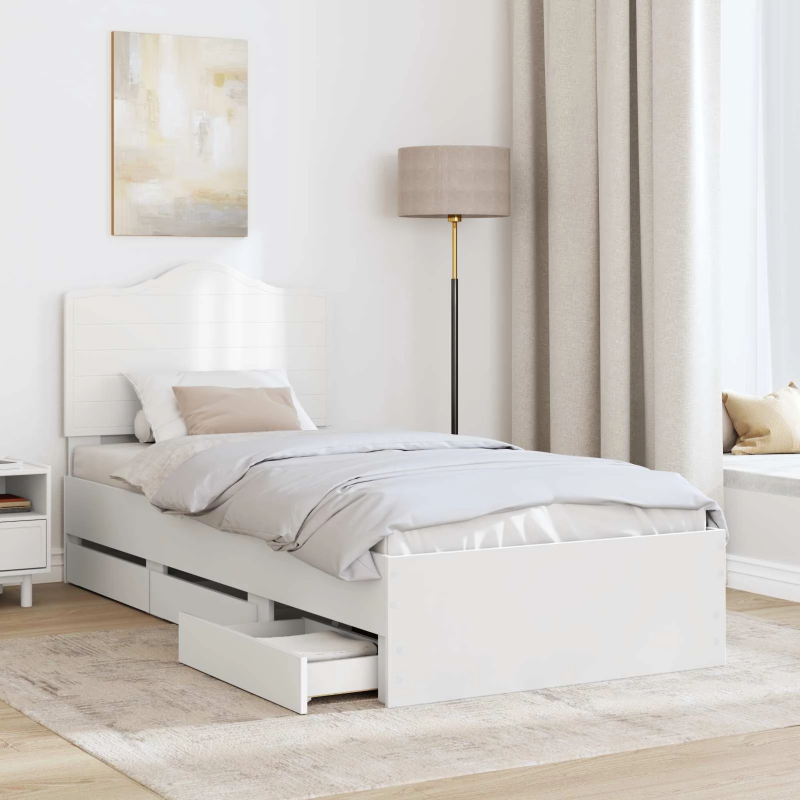 vidaXL Gultas rāmis ar atvilktni Balts 90 x 200 cm Inženieru koks