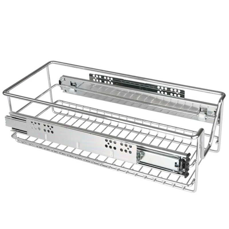 Nocenota prece - Izvelkams stiepļu uzglabāšanas grozs - ar sliežu ceļiem, hroms(1 gab., 300 mm skapim)