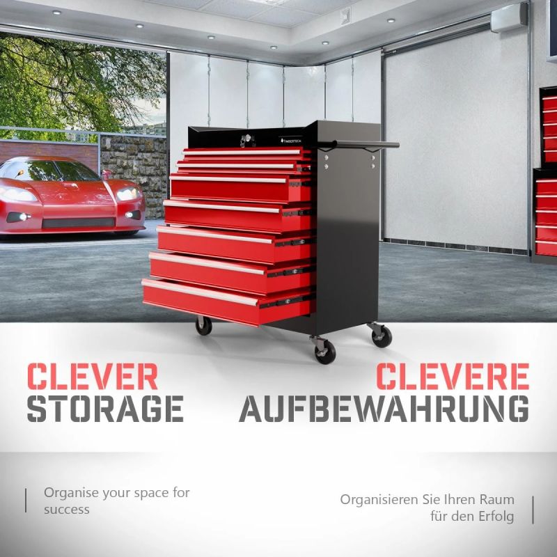 Nocenota prece - Darbnīcas instrumentu ratiņi +7 atvilktnes, sarkani/melni-