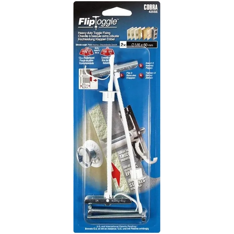 Dībelis Cobra, paredzēts gk plāksnēm, 6 mm x 77 mm, 2 gab.