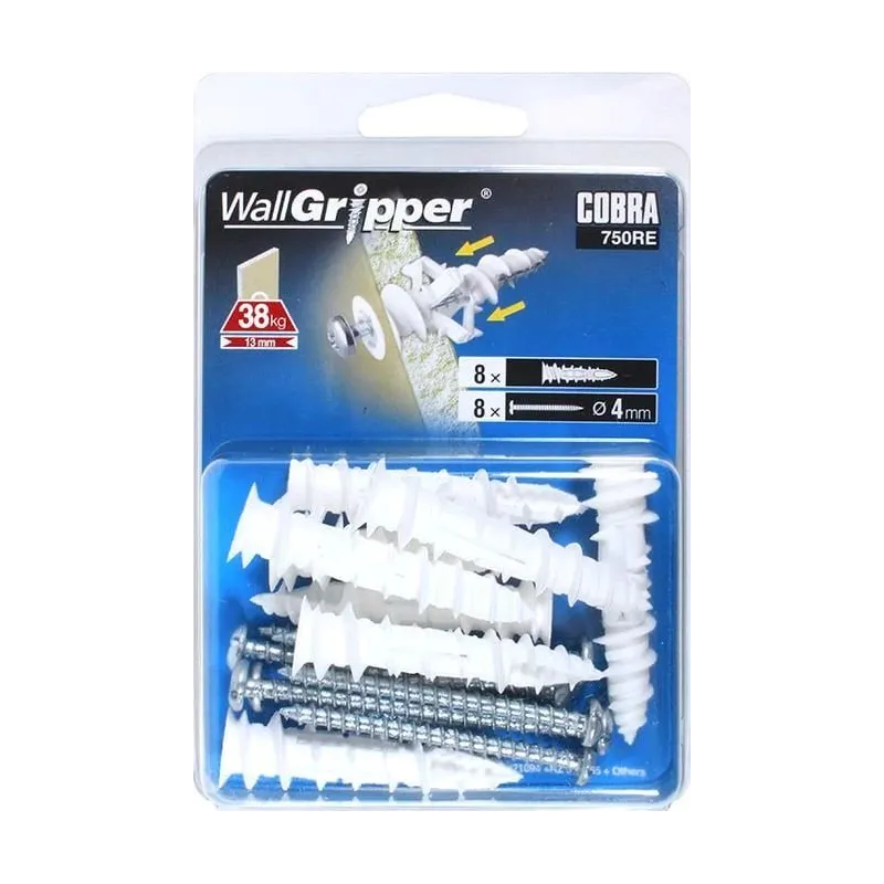Dībelis Cobra, paredzēts gk plāksnēm, 4 mm x 54 mm, 8 gab.