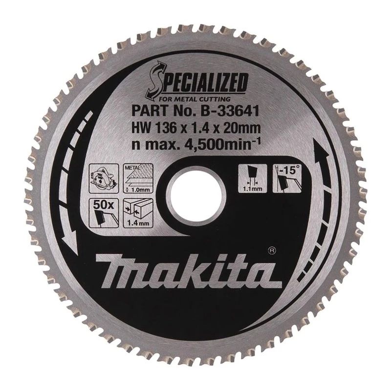 Griešanas disks metālam Makita, 136x1.4x20.0 mm, Z50, -15°