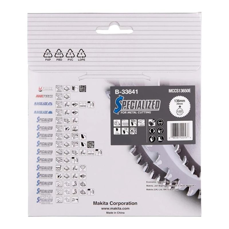 Griešanas disks metālam Makita, 136x1.4x20.0 mm, Z50, -15°