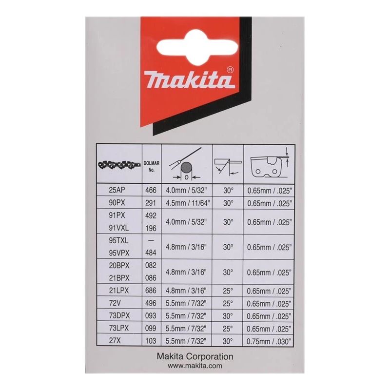 Motorzāģa ķēde Makita 191H11-5. 1.3 mm. 3-8". 52